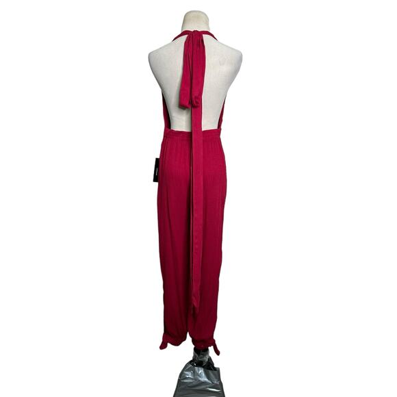 Lulus red rayon halter neck line jumpsuit size Small - Picture 2 of 16